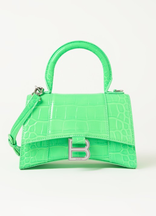 Balenciaga Hourglass XS handtas van kalfsleer met crocostructuur - voorkant felgroen