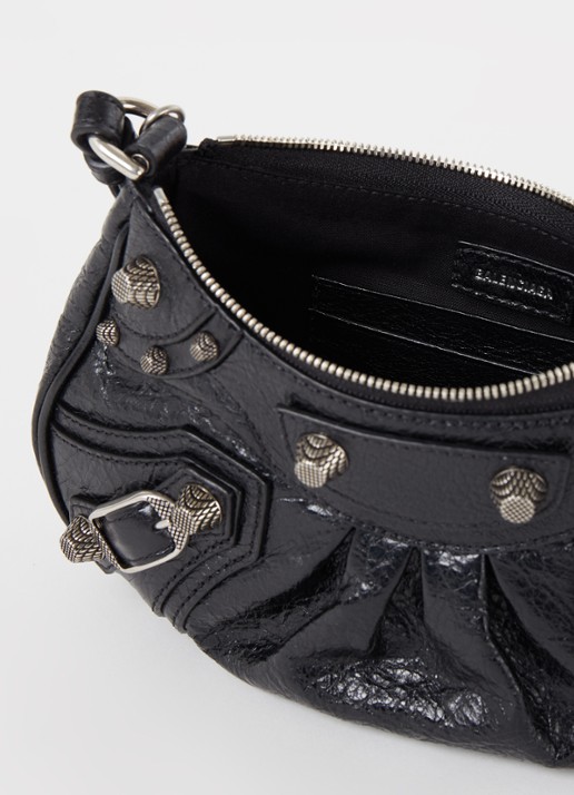 Balenciaga Le Cagole Mini schoudertas van lamsleer met studs - detail zwart