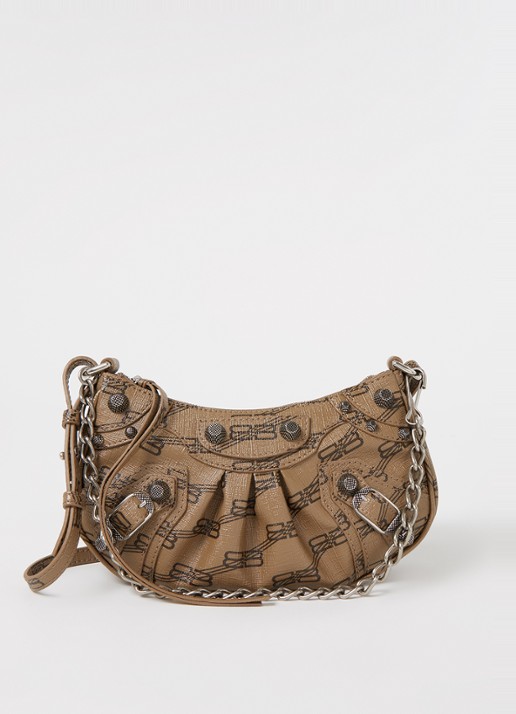 Balenciaga Le Cagole Mini schoudertas van lamsleer met studs - voorkant 4 lichtbruin