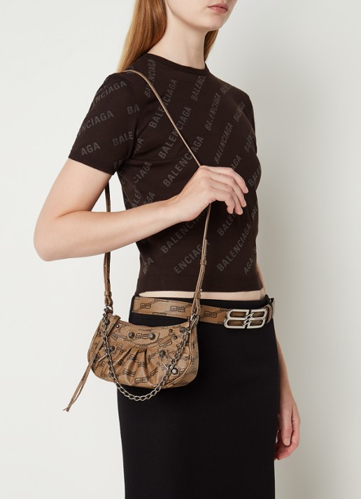Balenciaga Le Cagole Mini schoudertas van lamsleer met studs - voorkant 5 lichtbruin