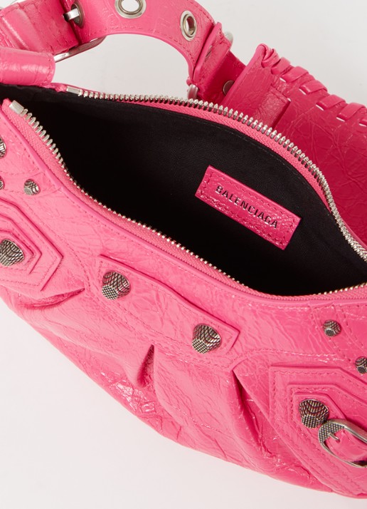 Balenciaga Le Cagole XS schoudertas van lamsleer met studs - detail 4 donkerroze
