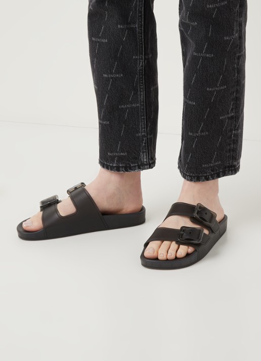 Balenciaga Mallorca slipper met gespdetail - voorkant 4 antraciet