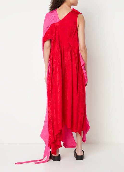 Balenciaga Maxi jurk met jacquard dessin en asymmetrische zoom - achterkant donkerroze