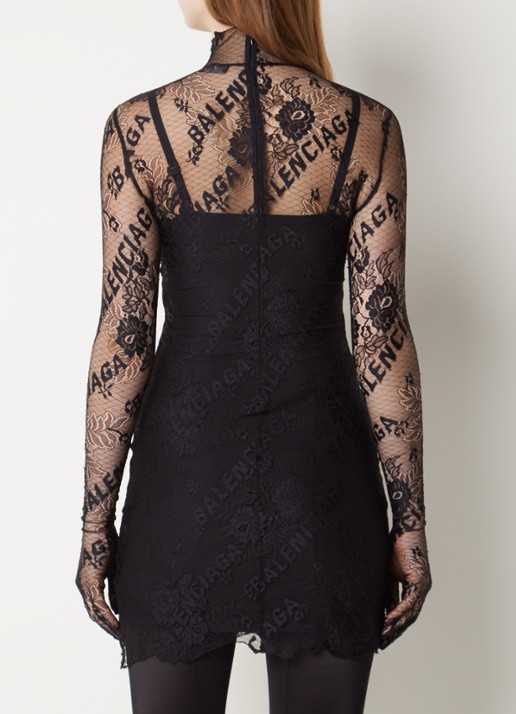 Balenciaga Mini jurk van kant met logoprint - achterkant 4 zwart