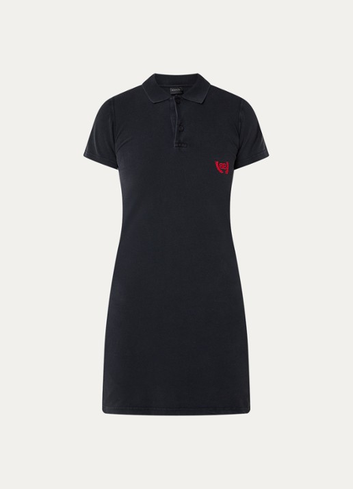 Balenciaga Mini jurk van piqué katoen met polokraag - voorkant 4 zwart