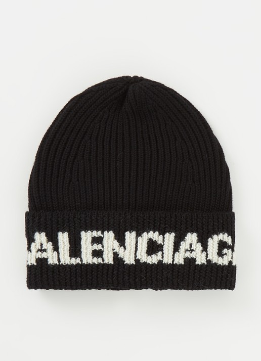 Balenciaga Muts in wolblend met logo - voorkant zwart