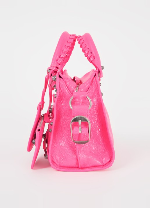 Balenciaga Neo Cagole XS handtas van lamsleer met studs  - detail 2 neonroze