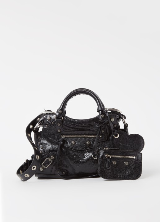 Balenciaga Neo Cagole XS handtas van lamsleer met studs - voorkant 4 zwart