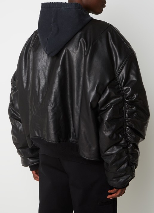 Balenciaga Oversized bomberjack van leer met capuchon - achterkant zwart