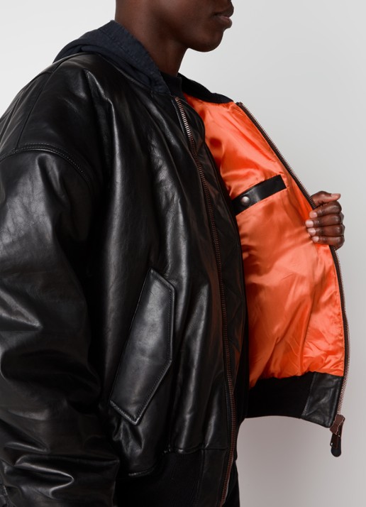 Balenciaga Oversized bomberjack van leer met capuchon - detail 6 zwart