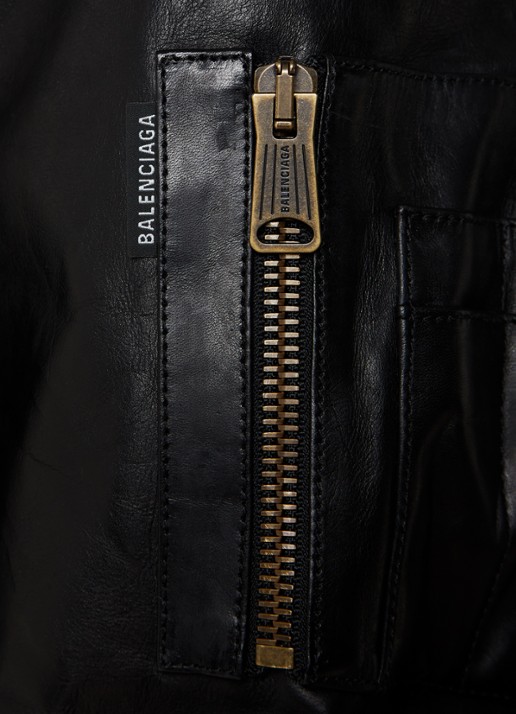 Balenciaga Oversized bomberjack van leer met capuchon - detail 7 zwart