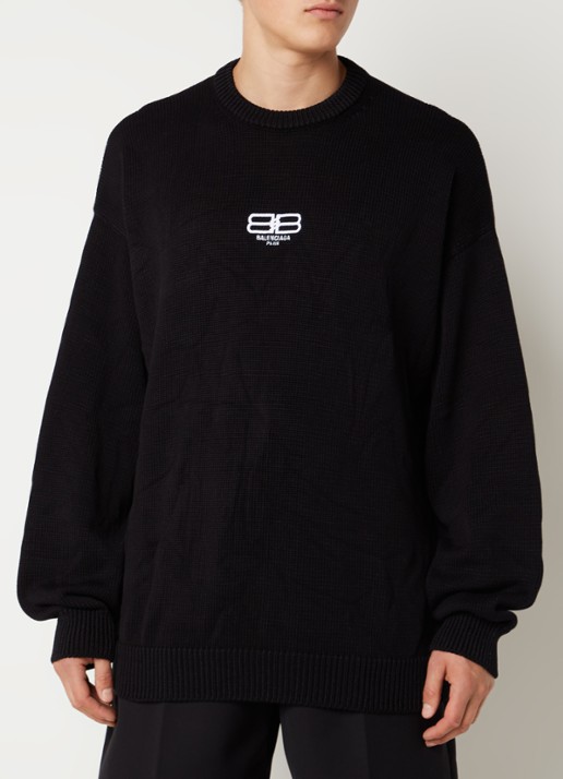 Balenciaga Oversized fijngebreide trui met logoborduring - detail 2 zwart
