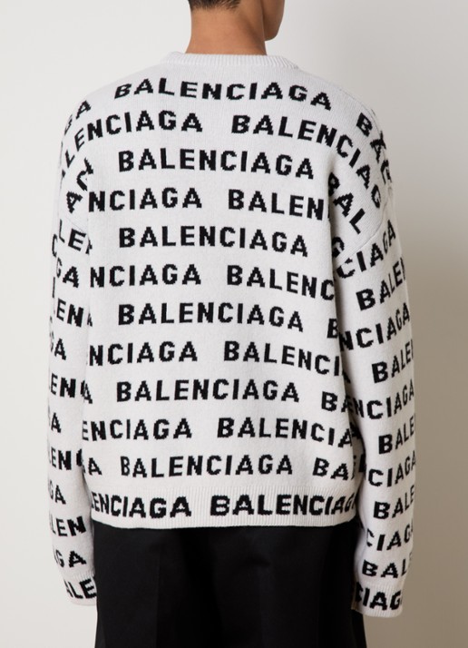 Balenciaga Oversized fijngebreide trui van wol met logoprint - achterkant 5 gebroken wit