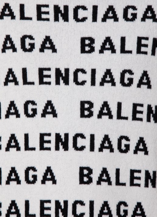 Balenciaga Oversized fijngebreide trui van wol met logoprint - detail 4 gebroken wit