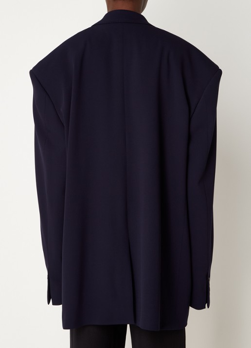 Balenciaga Oversized mantel van wol met schoudervulling   - achterkant donkerblauw