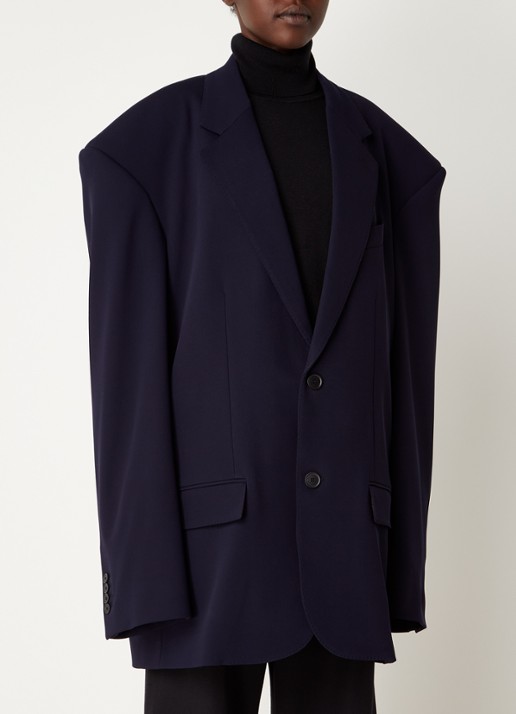 Balenciaga Oversized mantel van wol met schoudervulling   - detail 2 donkerblauw