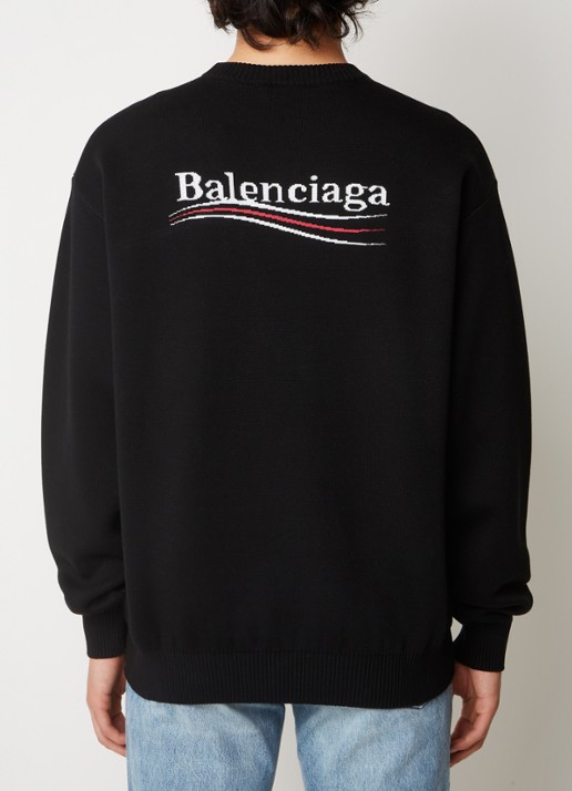 Balenciaga Political Campaign fijngebreide trui met logoborduring - achterkant zwart
