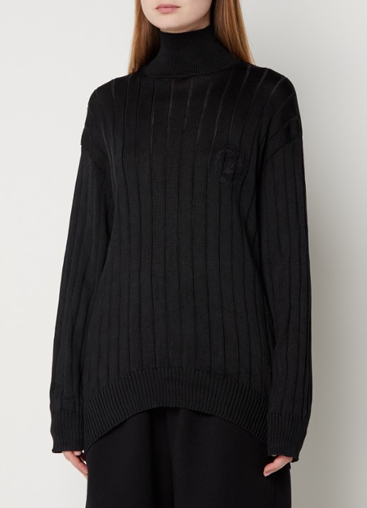 Balenciaga Ribgebreide coltrui van zijde met logoborduring  - detail 4 zwart