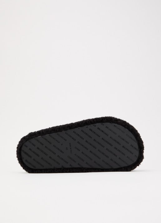 Balenciaga Slipper van teddy met logoborduring - detail 4 zwart