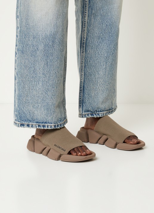 Balenciaga Speed 2.0 slipper met gebreid bovenwerk - voorkant 7 khaki