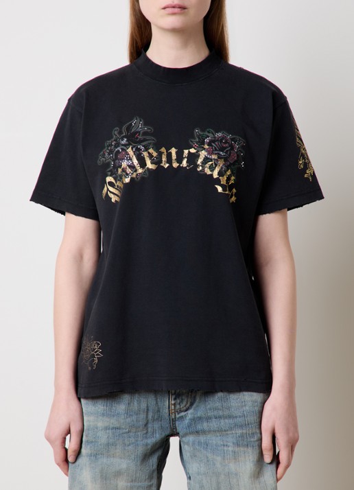 Balenciaga T-shirt met logo- en backprint - detail 3 zwart