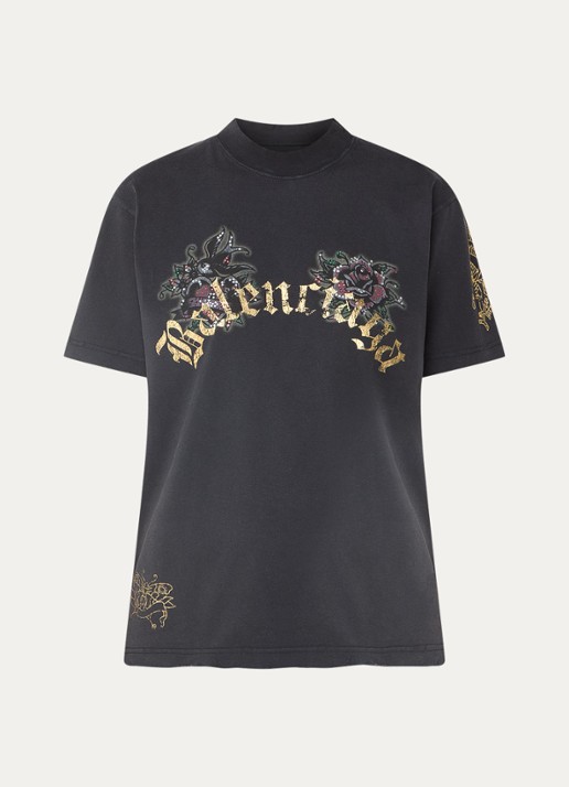 Balenciaga T-shirt met logo- en backprint - voorkant zwart