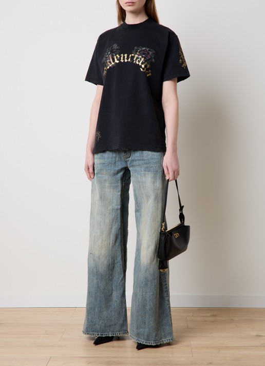 Balenciaga T-shirt met logo- en backprint - voorkant 2 zwart