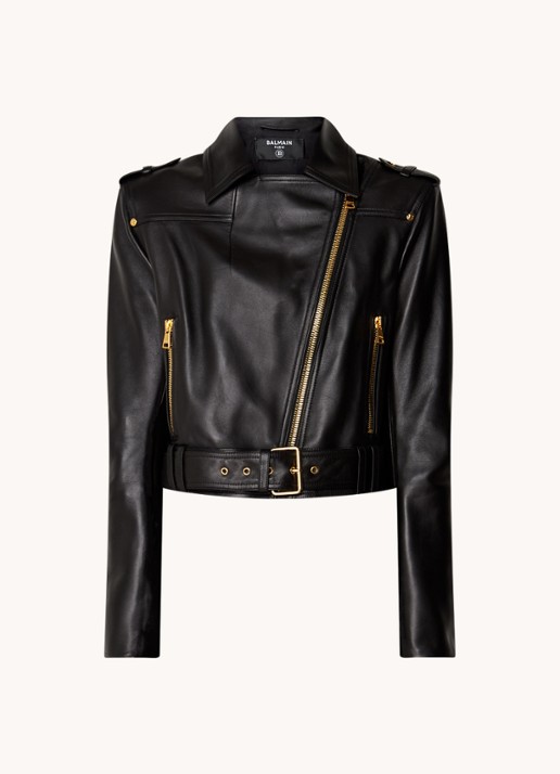 Balmain Bikerjack van kalfsleer met ritszakken - voorkant 2 zwart