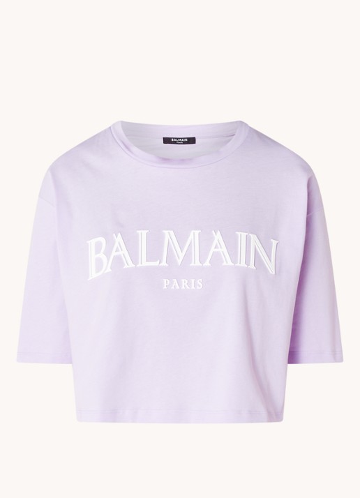 Balmain Crop top met logoprint - voorkant 2 lichtpaars