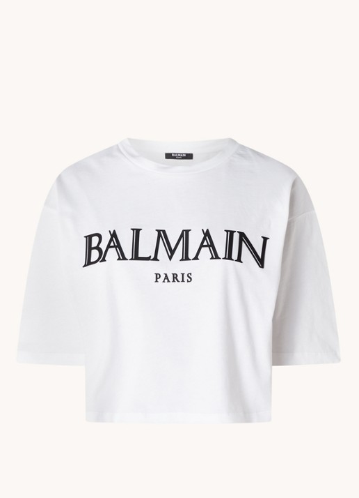 Balmain Crop top met logoprint - voorkant 2 wit