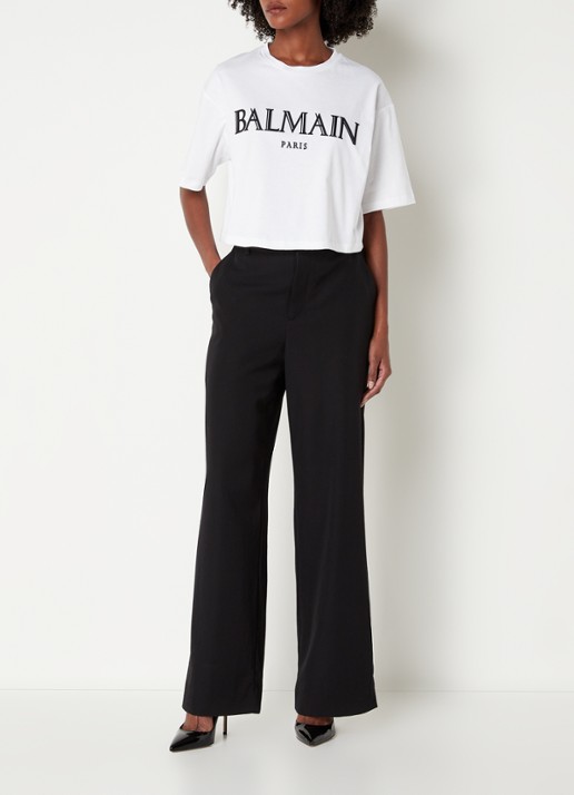 Balmain Crop top met logoprint - voorkant 3 wit