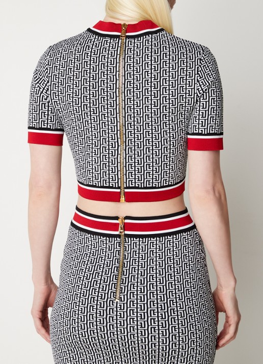 Balmain Cropped top met logoprint en sierknopen - achterkant 5 zwart