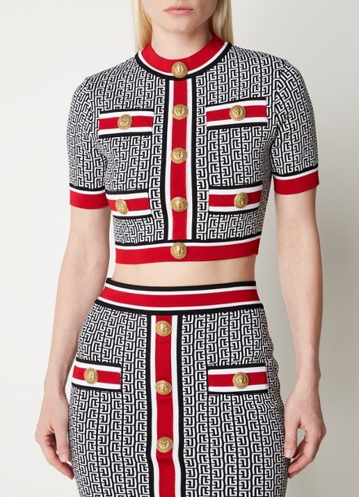 Balmain Cropped top met logoprint en sierknopen - detail 3 zwart