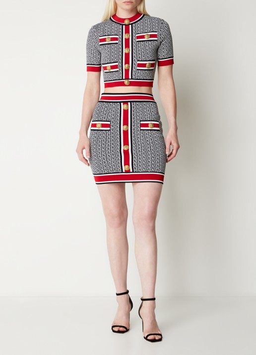 Balmain Cropped top met logoprint en sierknopen - voorkant 2 zwart