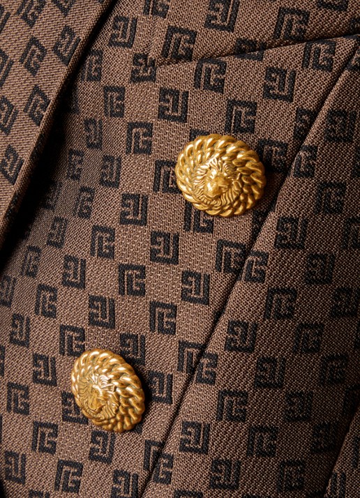 Balmain Double-breasted blazer met schoudervulling en logo jacquard dessin  - detail 5 bruin
