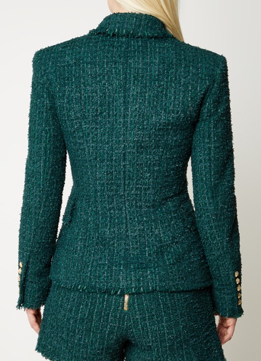 Balmain Double-breasted blazer van tweed en sierknopen - achterkant bronsgroen