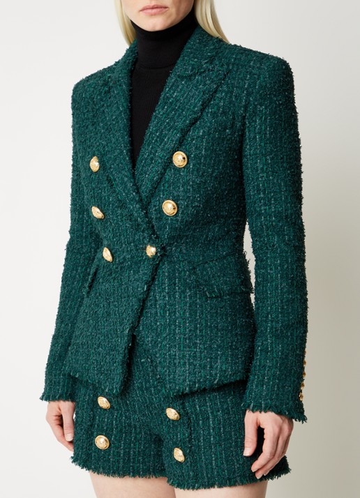 Balmain Double-breasted blazer van tweed en sierknopen - detail 2 bronsgroen