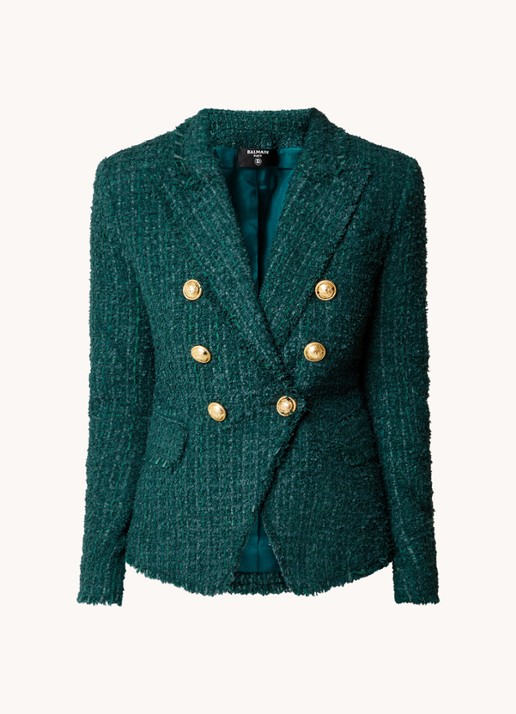 Balmain Double-breasted blazer van tweed en sierknopen - voorkant 4 bronsgroen