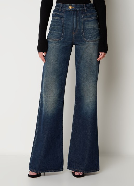 Balmain High waist flared jeans met donkere wassing - detail 4 indigo