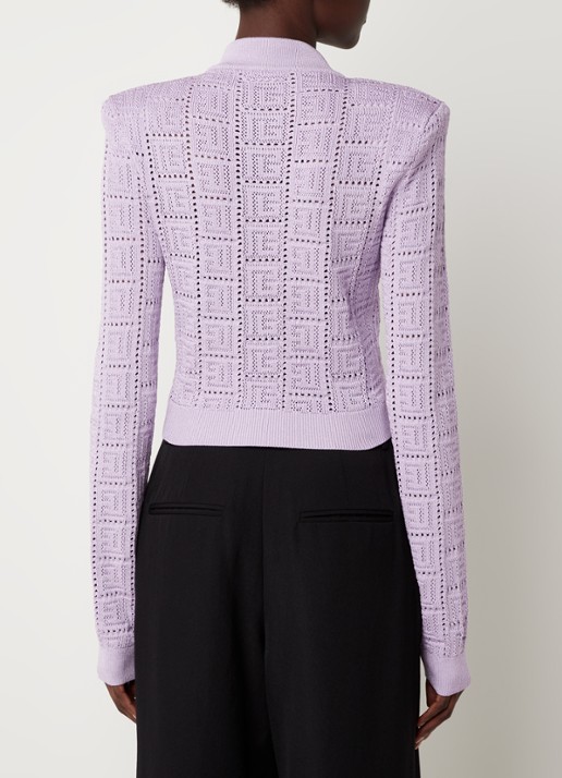 Balmain Kabelgebreid cropped vest met opengewerkt dessin - achterkant 3 lavendel