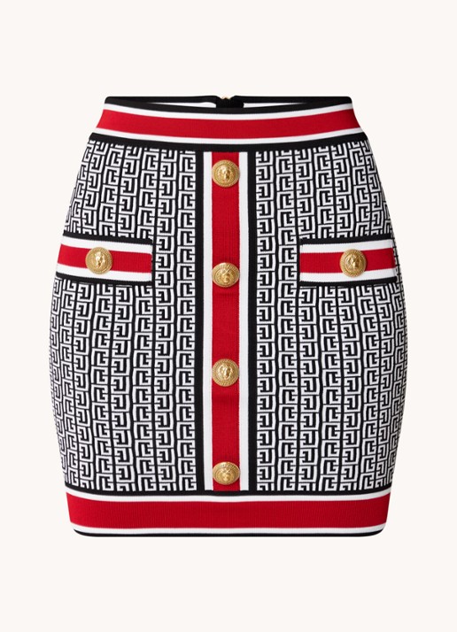 Balmain Minirok met logoprint - voorkant 4 zwart