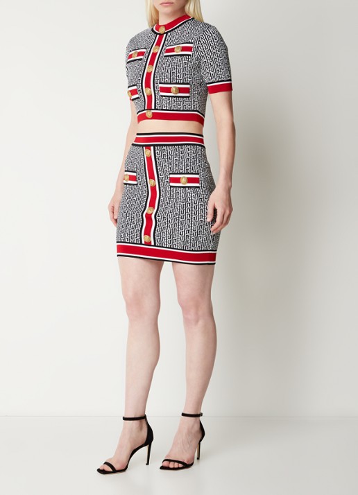 Balmain Minirok met logoprint - voorkant 5 zwart