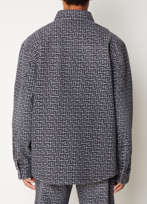 Balmain Regular fit overshirt van denim met logoprint - achterkant zwart