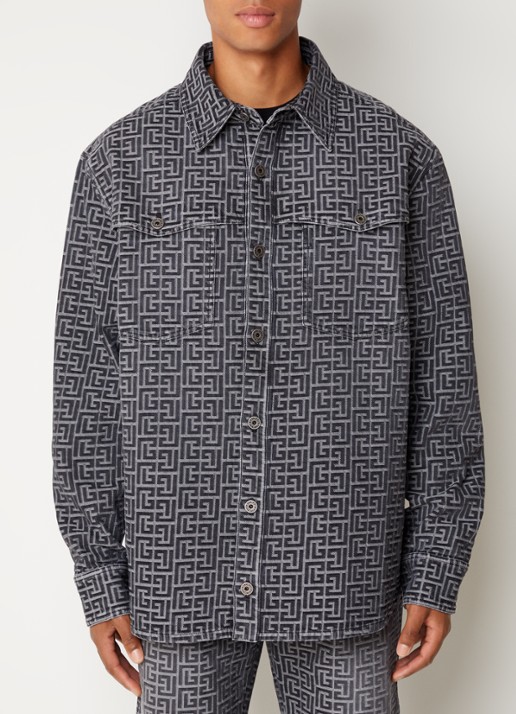 Balmain Regular fit overshirt van denim met logoprint - detail 4 zwart