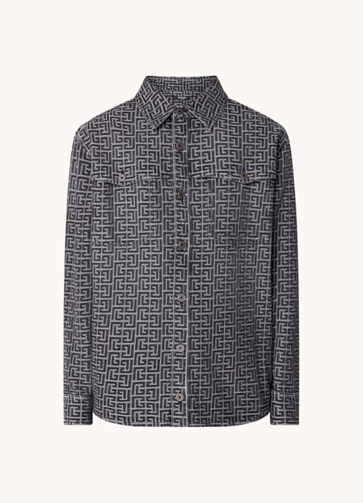 Balmain Regular fit overshirt van denim met logoprint - voorkant 2 zwart