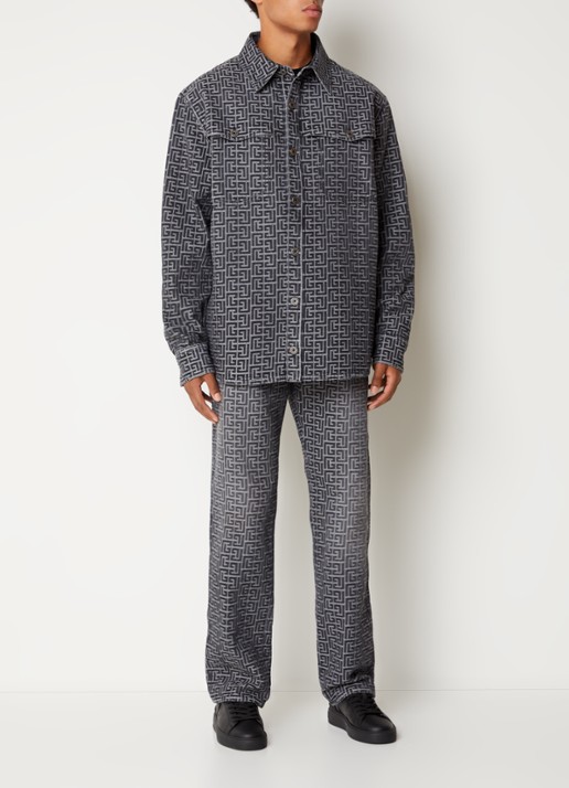Balmain Regular fit overshirt van denim met logoprint - voorkant 3 zwart