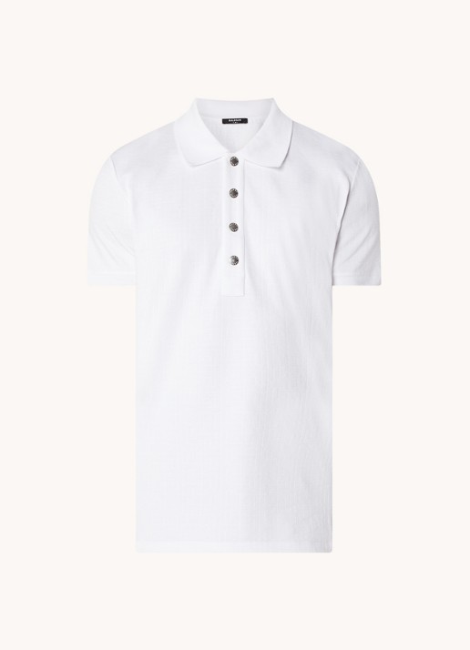 Balmain Regular fit polo van pique katoen met ingebreid logoprint - voorkant 2 wit