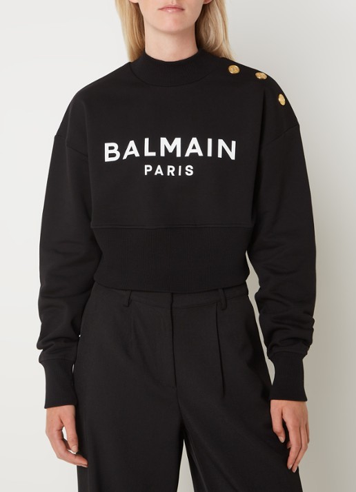 Balmain Sweater met logoprint en sierknopen - detail zwart