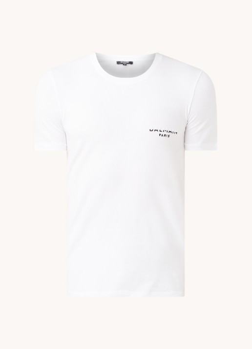 Balmain T-shirt met logoborduring - voorkant 3 wit