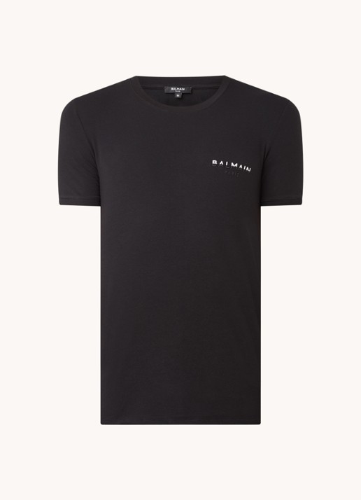 Balmain T-shirt met logoborduring - voorkant 3 zwart
